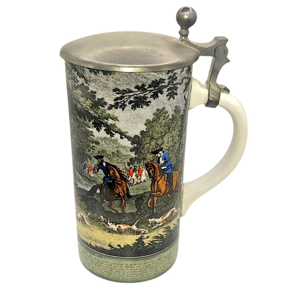 West Germany Beer Stein Detailed European Hunting Scene Deer Dogs & Pewter Lid